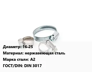 Хомут 16-25 нержавеющая сталь Сталь: А2 ГОСТ: DIN 3017